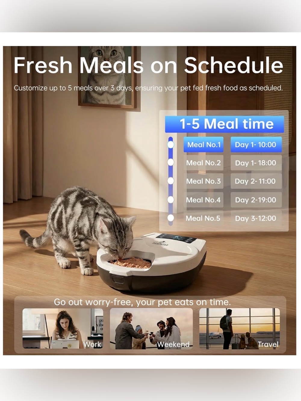 NIB - Automatic Wet Food Cat Feeder, 3 Days Freshness 5 Meals Cat Food Dispenser - Picture 6 of 8
